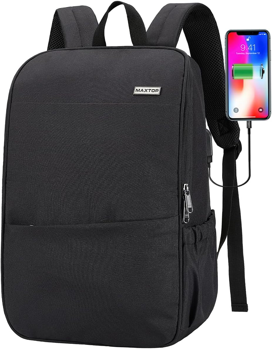 Deep Storage Laptop Backpack with USB Charging Port[Water Resistant] College Computer Bookbag Fits 15 Inch Laptop Black