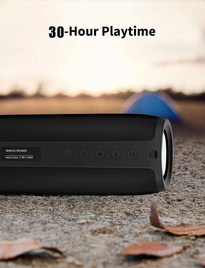 Portable Waterproof Wireless Bluetooth Speaker with 24W Loud Stereo Sound, 30H Playtime, TWS Pairing, Black